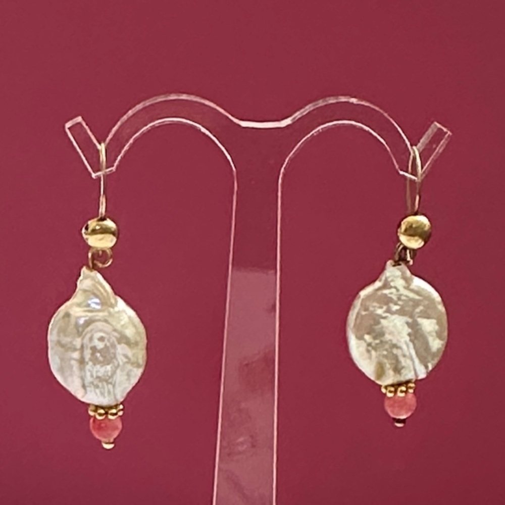 14k GF real Pearl Dangle Earrings